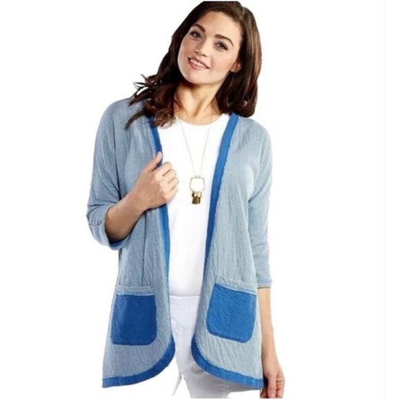Fresh Produce Womens Open Front Cardigan Plus Size XL XXL Cotton Beach Boho Blue - Picture 1 of 8